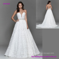 Ivory Textured Floral Strapless Deep Sweetheart Bodice with Illusion Net Wedding Dress with Low Scooped Back and Chapel Train